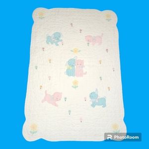 Vintage Handmade Hand Quilted Baby Quilt Dog Kitty Gingham